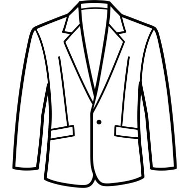 Resmi bir ceketin minimalist tasviri, basit siyah çizgi sanat tarzı, beyaz arka planda izole edilmiş, moda ikonları için vektör tasarımı, giyim bilgisi, ya da giyim markası markası.