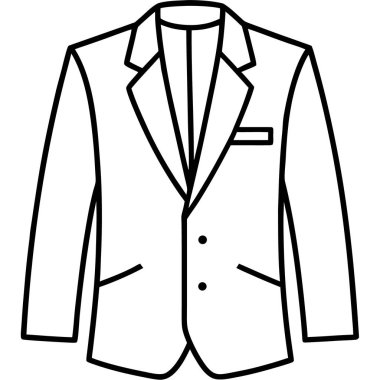 Resmi bir ceketin minimalist tasviri, basit siyah çizgi sanat tarzı, beyaz arka planda izole edilmiş, moda ikonları için vektör tasarımı, giyim bilgisi, ya da giyim markası markası.