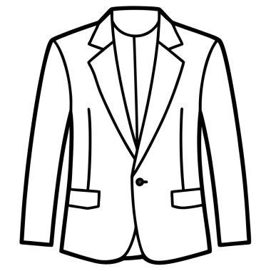 Resmi bir ceketin minimalist tasviri, basit siyah çizgi sanat tarzı, beyaz arka planda izole edilmiş, moda ikonları için vektör tasarımı, giyim bilgisi, ya da giyim markası markası.
