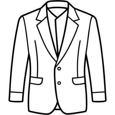 Resmi bir ceketin minimalist tasviri, basit siyah çizgi sanat tarzı, beyaz arka planda izole edilmiş, moda ikonları için vektör tasarımı, giyim bilgisi, ya da giyim markası markası.