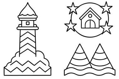 Kar ve yıldız çizgi simgesi belirleme vektörlü noel ağacı