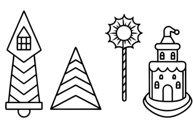 Noel süslemeleri ve Noel ağacı seti. vektör illüstrasyonu