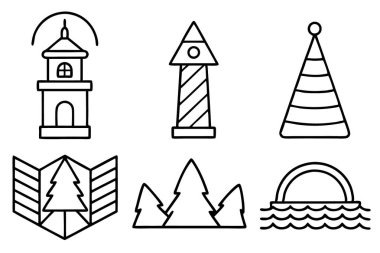 Noel ağacı simgesi seti, ince çizgili