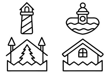 ev inşa simgesi seti, ince çizgi biçimi