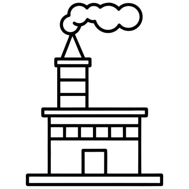 Fabrika binası ikonu. Beyaz arkaplanda izole edilmiş web tasarımı için ana hatlı fabrika oluşturma vektör simgesi