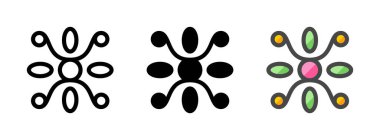 Ana hatlarıyla, sembolleriyle, ana hatlarıyla çok amaçlı süs simgesi. Süs vektörü ikonunun çeşitli stilleri. Bir pakette üç biçim değişkeni.