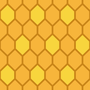 Bal arısı kovanı kusursuz desen. Düz bal peteği vektör deseni, turuncu ve sarı kombinasyonlarla sunulmuştur..