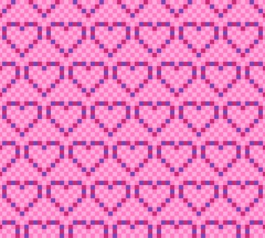 Pixel heart vector seamless pattern. Vector pattern with hearts element in pixel style.