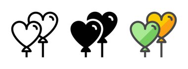 Çok amaçlı balonlar vektör ikonunun ana hatları, sembolleri, ana hatları doldurulmuş hali. Bir pakette üç simge biçimi.