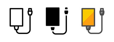 Ana hatlar, kabartmalar, ana hatlar şeklinde çok amaçlı harici disk vektör simgesi. Bir pakette üç simge biçimi.