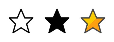 Ana hatlı, kabartmalı, taslak biçimli çok amaçlı MVP yıldız vektör simgesi. Bir pakette üç simge biçimi.