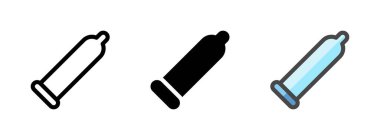 Çok amaçlı kondom vektör ikonu ana hatlar, kabartmalar, ana hatlar şeklinde. Bir pakette üç simge biçimi.