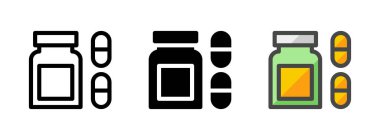 Çok amaçlı vitamin vektör ikonu ana hatlar, kabartmalar, ana hatlar şeklinde. Bir pakette üç simge biçimi.