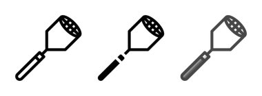 Çok amaçlı patates ezici vektör ikonu ana hatlarıyla, kabartmasıyla, ana hatlarıyla doldurulmuş. Bir pakette üç simge biçimi.