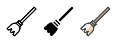 Çok amaçlı süpürge çubuğu vektör simgesi ana hatlar, kabartma, taslak biçimi. Bir pakette üç simge biçimi.