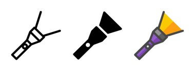 Çok amaçlı el feneri vektör simgesi taslağı, kabartma, taslak biçimi. Bir pakette üç simge biçimi.