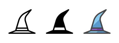 Çok amaçlı cadı şapkası vektör ikonu ana hatlarıyla, sembolleriyle, ana hatlarıyla doldurulmuş. Bir pakette üç simge biçimi.