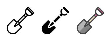 Çok amaçlı kürek vektör ikonu ana hatlar, kabartma, taslak biçimi. Bir pakette üç simge biçimi.