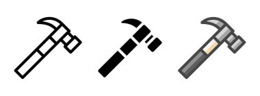 Çok amaçlı çekiç vektör ikonu ana hatlarıyla, kabartmasıyla, ana hatlarıyla doldurulmuş. Bir pakette üç simge biçimi.