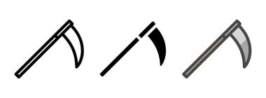 Çok amaçlı vektör simgesini ana hatlar, kabartmalar, ana hatlar şeklinde tırpasla. Bir pakette üç simge biçimi.