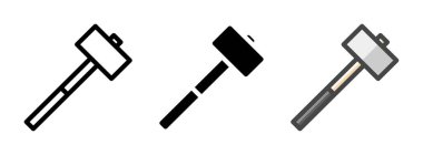 Çok amaçlı balyoz vektör ikonu ana hatlarıyla, kabartmalarıyla, ana hatlarıyla doldurulmuş. Bir pakette üç simge biçimi.