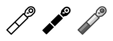 Ana hatlarda çoklu kullanışlı tork anahtarı vektör simgesi, kabartma, taslak biçimi. Bir pakette üç simge biçimi.