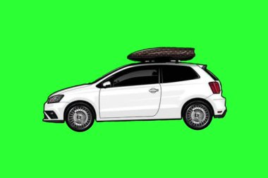 Yeşil arka planda beyaz aile arabası