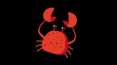 Siyah ve yeşil arkaplanda canlandırılmış kırmızı yengeç etiketi