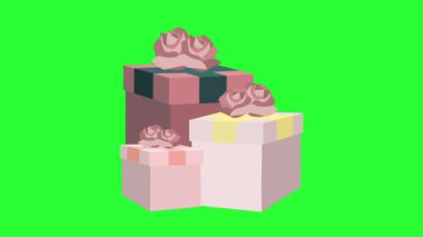 Pembe arka planda kurdele ile hediye kutusu, üst görünüm