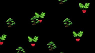 Piksel sanat ağaçları seti siyah arkaplan