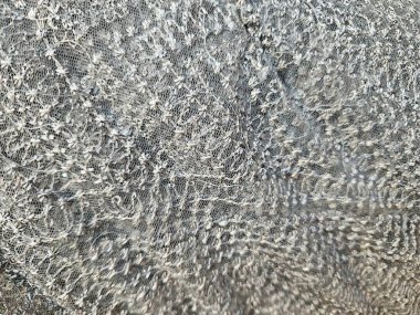 Karmaşık desenleri ve ışıltılı süslemeleri olan zarif gümüş dantel.