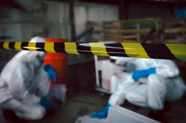 Alan Için Bariyer Bandı Kimyasal Dökülme Temizleme Alanı Tehlikeli Bölge — Stok fotoğraf