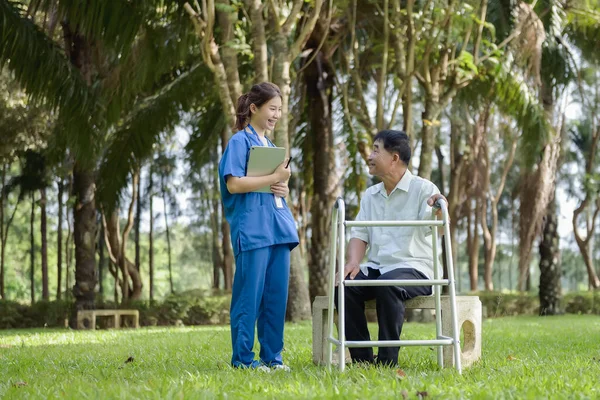 Healthcare Providers Talking with Older Adults About Story of Health. Questions List in Notes for Health Condition Check, Rehabilitation or Physical Therapy of Retired Patients or Older Adults Age.