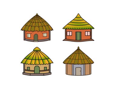 Vector illustration set of village houses, perfect for depicting charming rural scenes clipart