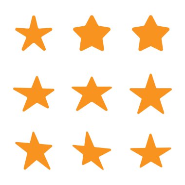 Görüntü, üç sıra halinde dizilmiş dokuz tane beş köşeli yıldızı ve bir tane de soldaki yıldızı gösteriyor. Yıldızlar katı, orta turuncu renktedir ve düz beyaz bir arkaplan üzerinde yer alırlar. Sensizken yıldızlar basit bir tasarım.