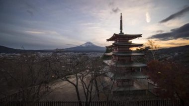 Japonya 'nın güzel manzarası, Fuji Dağı' nda gün batımı, Japonya