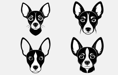 Köpek kafası silueti, beyaz arka planda köpek silueti. Siyah köpek beyaz arka planda izole edilmiş, kesme köpek, vektör illüstrasyonu