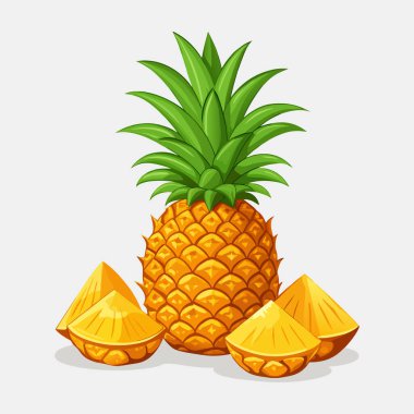 Ananas ve dilimlenmiş ananasın vektör görüntüsü, izole edilmiş arka plan, yaz zamanı için ananas tatlı meyve, Juice Ananas silueti Simgesi