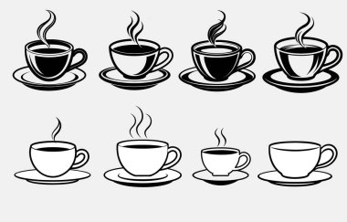 Kahve fincanı ikon vektör seti. Çay fincanı silueti tabela koleksiyonu Felçli, beyaz arkaplan Kahve Hattı Simgesi