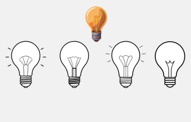 ampul silueti ve dış hat vektör resimleme simgesi seti, izole arkaplan