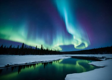 Aurora Borealis çok renkli yeşil canlı, Aurora Polaris Gecesi yıldızlı gökyüzü ve kuzey ışıkları. Yeşil aurora borealis Norveç üzerinde gece gökyüzünde ışıklar
