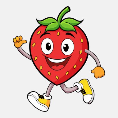 Beyaz arkaplanda Mutlu Çilek karikatür simgesi, çilek sembolleri siluet vektör çizimi, Sanat & İllüstrasyon