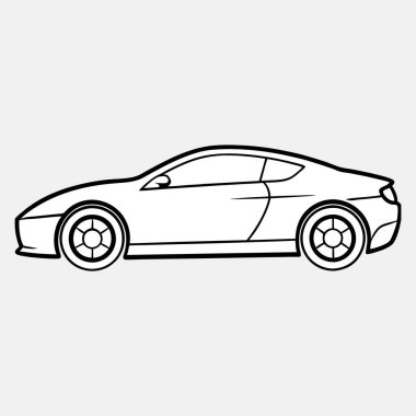 Beyaz arka planda spor araba vektör silueti, yarış arabalarının siyah silüeti, yarış arabası logo şablonu, Araç Hiper spor arabası 