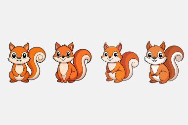 Beyaz arkaplanlı komik sincap çizgi film silueti vektör illüstrasyonu, mutlu şirin logot çizimi