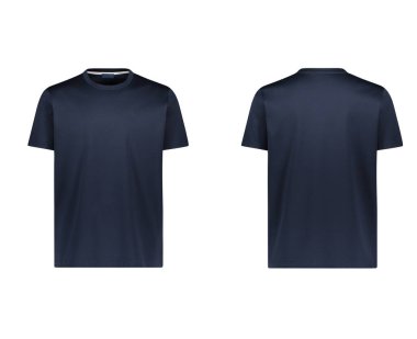 Önde ve arkada boş siyah tişört, düz pamuk kısa kollu model, beyaz arkaplanda izole edilmiş.