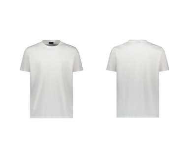 Önde ve arkada boş beyaz tişört, düz pamuk kısa kollu model, beyaz arkaplanda izole edilmiş.