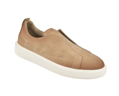 Şık kahverengi süet ve deri spor ayakkabılar, deri spor ayakkabılar, beyaz arka plan.