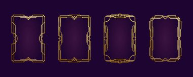 Retrofuturism steampunk altın işlemeli çerçeve. Çerçeve şablonu a4 kağıt. Sanat deco hattı sınırı, dekoratif bölme, boho antika tarzı. Zarif geometrik elementler, Arap tarzı, izole edilmiş vektör kümesi.
