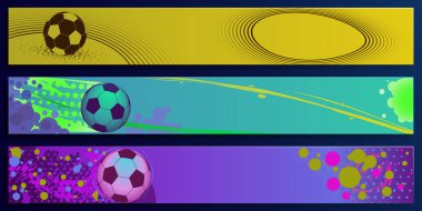Futbol toplu pankartlar. Klasik futbol topu şablonu, parlak renk arkaplanı ince çizgi sanatından soyut geometri kombinasyonu, balon desenli pop sanat ve çizgi roman karışımı..