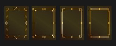 Oymalı tasarımı olan altın bir çerçeve. İzole edilmiş bir sanat deco seti, Arapça çerçeveler. Klasik vintage çerçeve şablonu A4 biçiminde. Dekoratif tasarım, etiket, ambalaj, diploma, davet, sertifika.